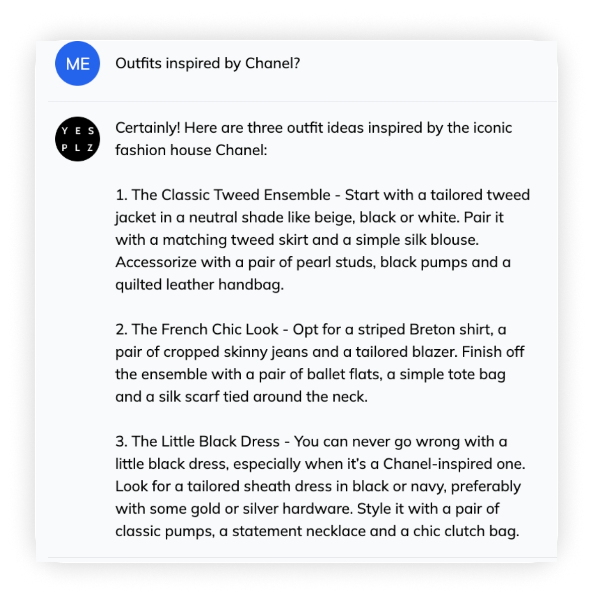 ChatGPT Stylist prompt for outfits inspired by Chanel